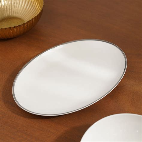 Shop White Rice Platter with Silver Line - at Best Price Online in India