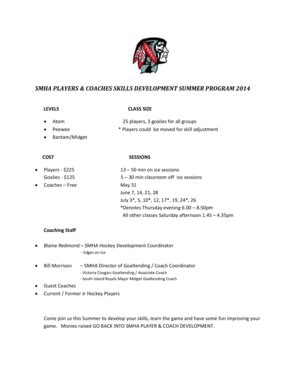 Fillable Online Smha players & coaches skills development summer ...