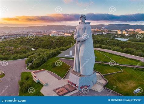 Murmansk, Russia - July 1, 2019: Aerial View Panorama of City Monument ...