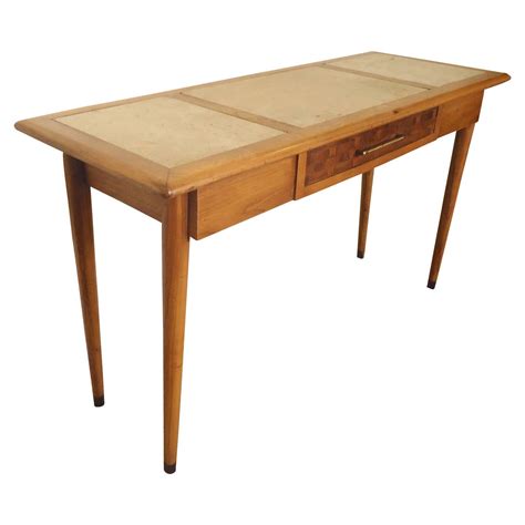 Mid Century Walnut Console Table with Marble Inserts For Sale at 1stDibs
