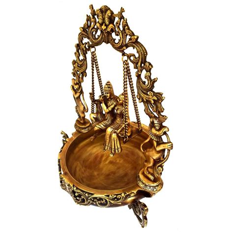BRASS RADHA KRISHNA URLI WITH JHULA