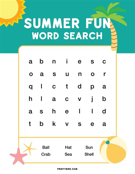 Easy Summer Fun Word Search for Kids | Free Printable - PrintyBird