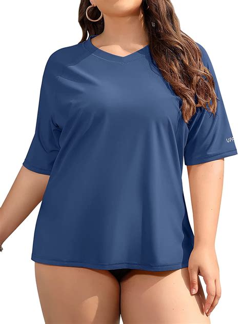 Women's V Neck Plus Size Rash Guard Stretchy Solid Swim Shirt UPF 50 ...