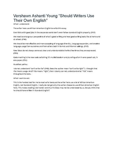 Muddiest Point Vershawn Ashanti Young Should Writers Use Their Own ...