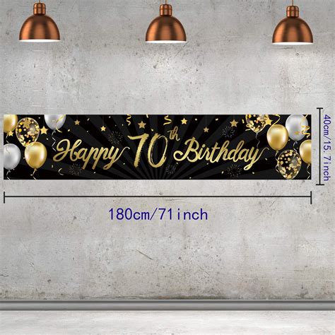 Buy Happy 70th Birthday Banner Sign Gold Glitter 70 Years Birthday ...