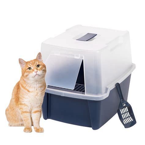 Buy IRIS USA Large Hooded Cat Litter Box with Front Door Flap and Scoop ...