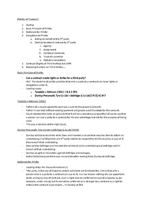 Privity of Contract - Privity of Contract Outline Basic Principle of ...