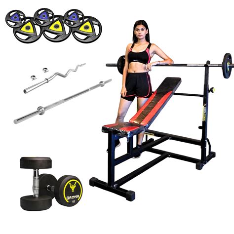 Gamma Fitness MB-125 Bench Combo With Rubber Coated Weight Plate, 7FT