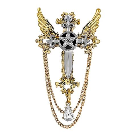 Buy Mahi Black Cross and Wings Hanging Chain Sherwani Brooch with ...