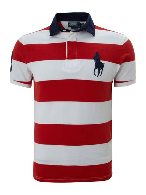 Polo ralph lauren Contrast Collar Block Striped Polo Shirt in Red for ...