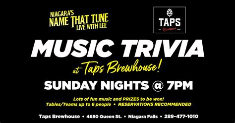 Music Trivia at Taps Brewhouse with Niagaras Name That Tune!, Taps ...