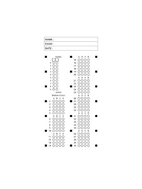 Image result for Math Answer Sheet