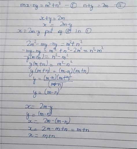 Solve the following simultaneous linear equation step-by-step :- ⇒ mx ...