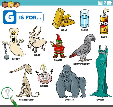 letter g words educational set with cartoon characters 7048176 Vector ...