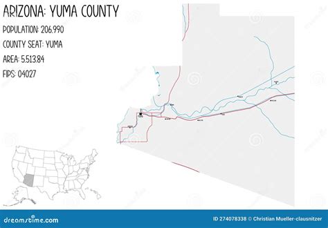 Map Of Yuma County In Arizona State On White Background. Single County ...