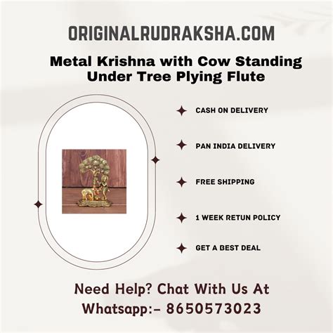 Metal Krishna with Cow Standing Under Tree Playing Flute – Original ...