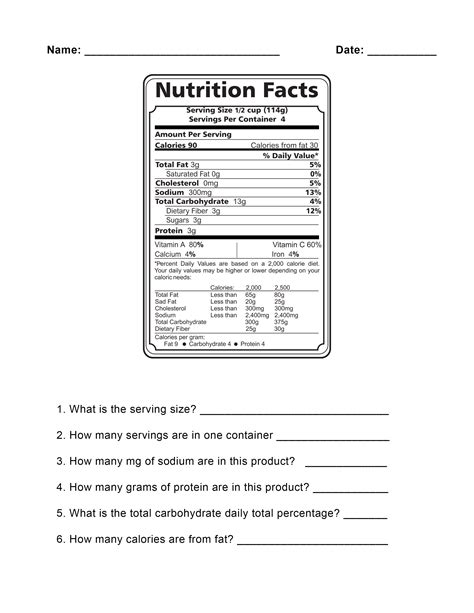 Blank Nutrition Label Worksheet – Owhentheyanks.com