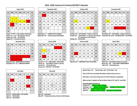 Cameron R-1 School District Calendar 25-26 Revised [pdf] - EduCounty