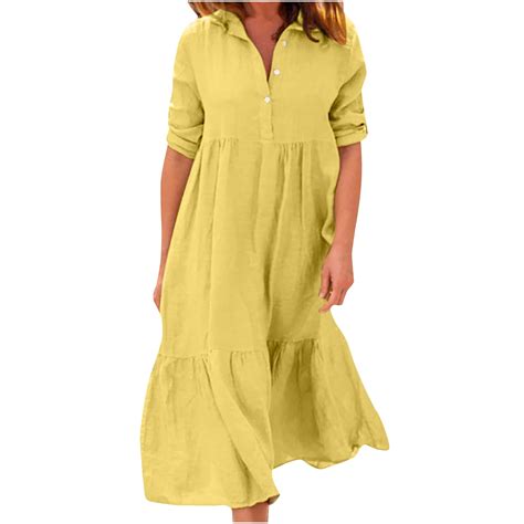 Casual Cotton Linen Maxi Dresses for Women Long Maxi Dress Long Sleeve ...