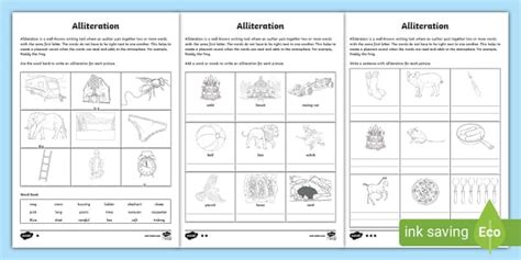 KS2 Alliteration Worksheets - (teacher made) - Twinkl