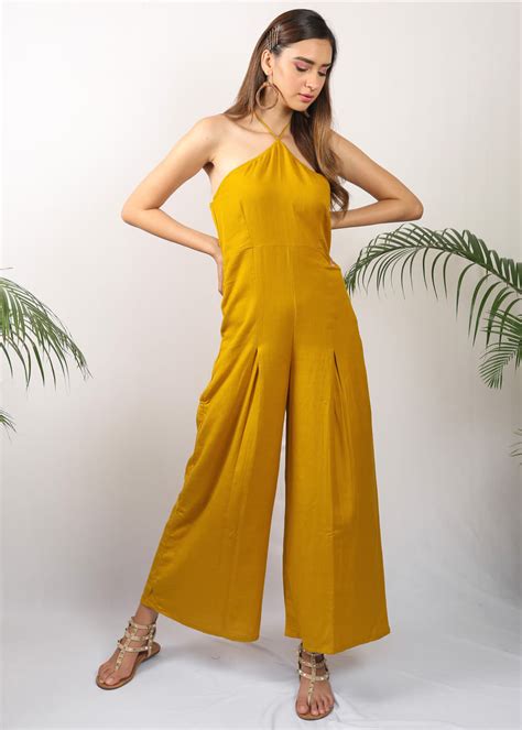 Get Marigold Halter Neck Jumpsuit at ₹ 2018 | LBB Shop