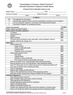 Paramedic Intravenous Therapy Skills Lab Form - Blank Fillable Template ...