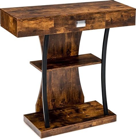 Narrow Console Table T-Shaped - Behind Couch Table with Drawer, Shelves ...