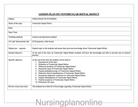 LESSON PLAN- VENTRICULAR SEPTAL DEFECT – Nursing Plan Online