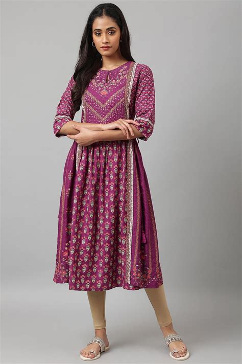 Buy Dark Purple Flared Dress With Floral Print And Sequins @ 4599 | W ...