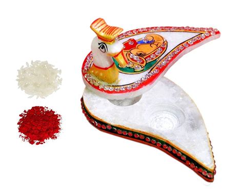 Buy Purpledip Marble Kumkum Chopra & Roli Chawal Tika: Bhai Dooj Diwali ...