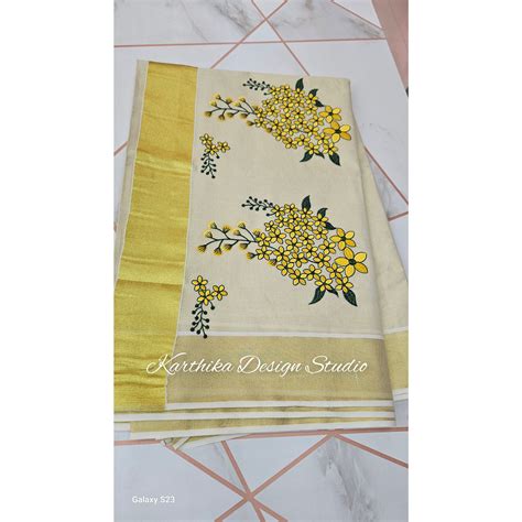 Kasavu saree with embroidery – karthika design studio