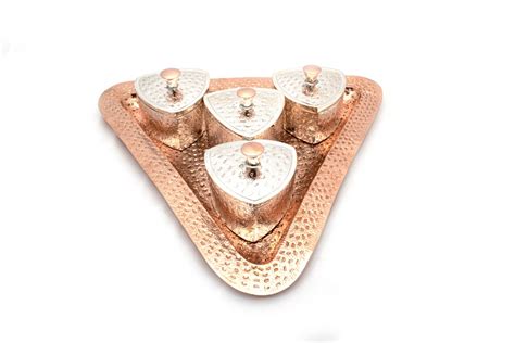 92.5 Pure Silver Rose Gold Dry Fruit Plate Set For Multi Purpose ...