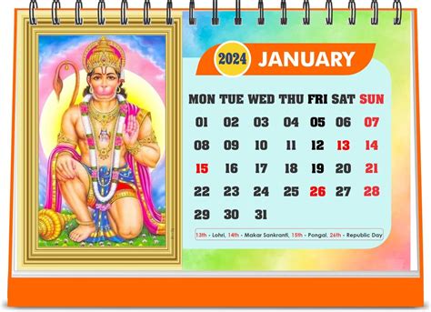 ESCAPER Hanuman Ji Desk Calendar 2024 Lord Hanuman Hindu God 12 Monthly ...