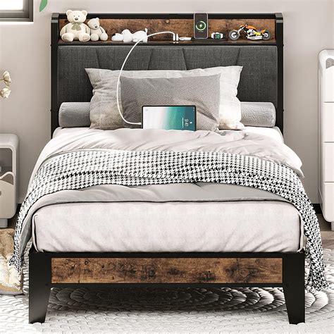 Amazon.com: LIKIMIO Twin Bed Frames, Storage Headboard with Charging ...