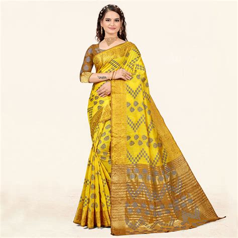 Yellow Woven Cotton Saree