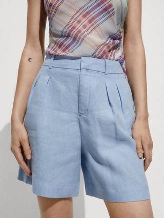 Mango Begur Linen Shorts, Blue