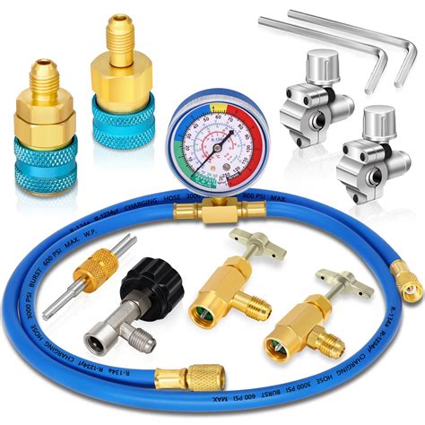 AC R134A R1234YF Refrigerant Recharge Hose Kit, AC R134a 1234yf Gauge ...