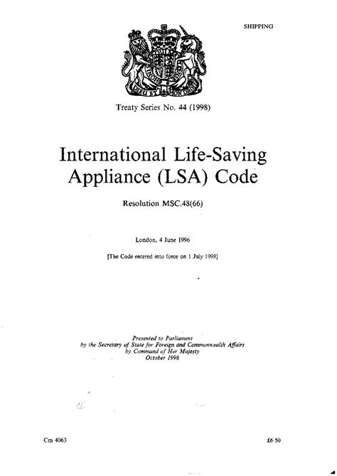 LSA code - lsa code - SHIPPING Treaty Series No. 44 (1998 ...