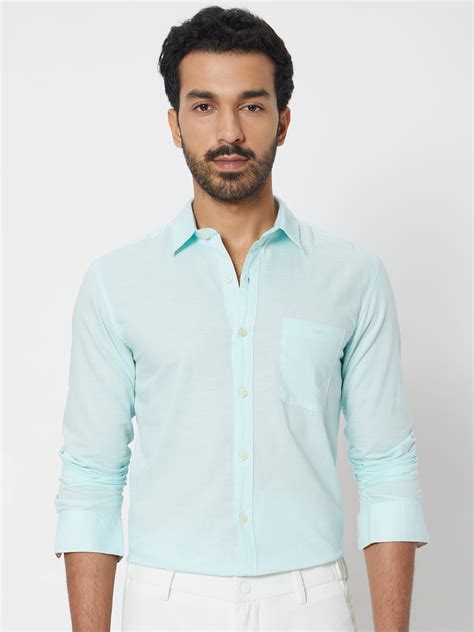 Buy Turquoise Cotton Linen Slim Fit Casual Shirt Online at Muftijeans