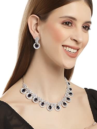Buy Karatcart Silver Tone Blue American Diamond Studded Necklace Set ...