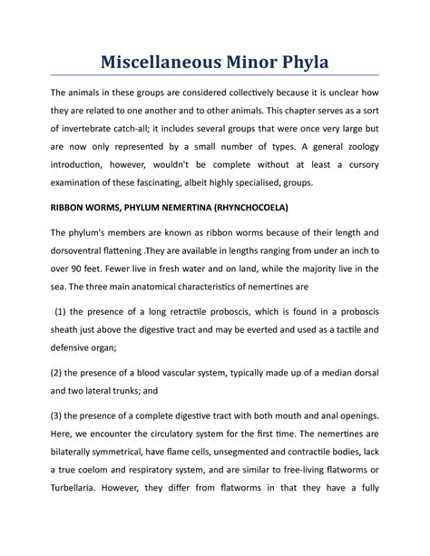 Miscellaneous Minor Phyla - This chapter serves as a sort of ...