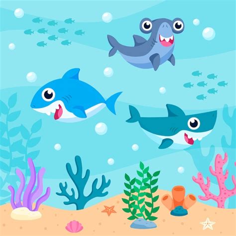 Pack of baby sharks in the ocean | Premium Vector
