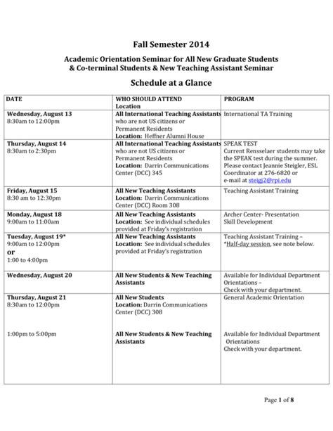 RPI Fall 2014 Academic Orientation Schedule