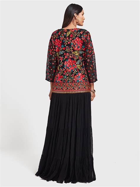 Neerus Black Ethnic Embroidered Anarkali Co-Ord Set - Top + Skirt ...
