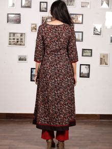 Black Maroon Indigo Ajrakh Hand Block Printed Kurta With Front Slit ...