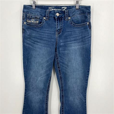 Vintage Seven 7 Jeans Women's 12 Blue Boot Cut Mid Rise Thick Stitch ...