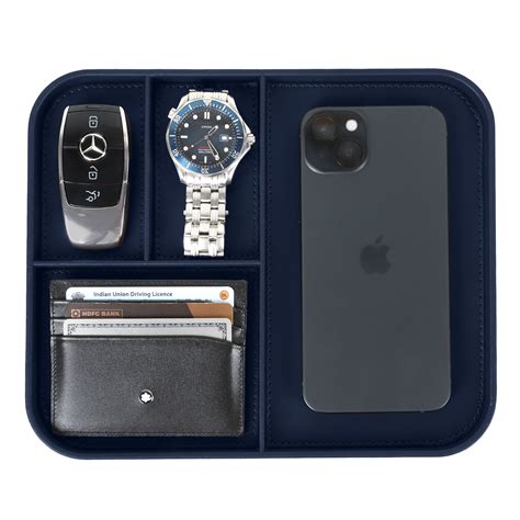 V-CUBE Designs Premium Vegan Leather Valet Tray (20x24 CM) - Navy Blue
