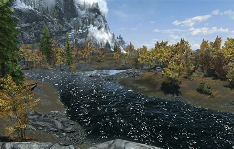 Wallpaper trees, mountains, river, river, trees, skyrim, Skyrim ...