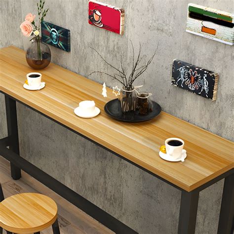 Modern Rectangle Natural Manufactured Wood Top Bar Table with Black ...