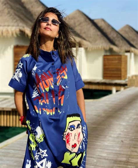 Hina Khan’s Latest Pics From Maldives in Cool Graphic Blue Romper is ...